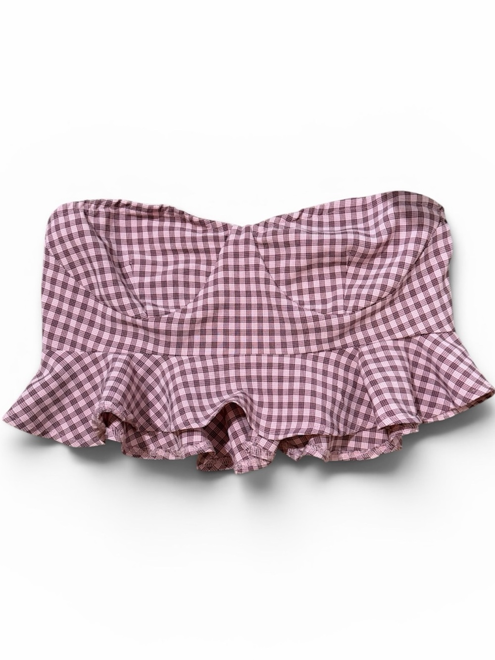 Women's Nasty Gal Gingham Ruffle Pink Bandeau Top Size Small